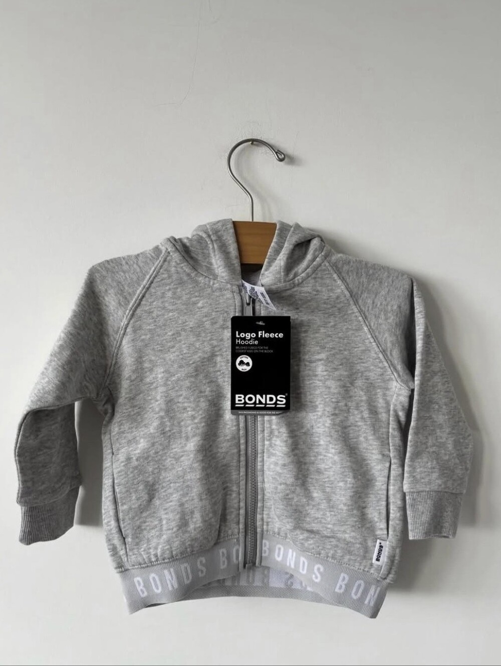 Bonds Light Grey Logo Fleece Zip Hoodie